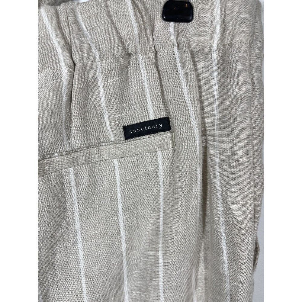 Sanctuary Women's 100% Tan Linen White Striped Pants Tie Waist Pockets Size 29 - Picture 8 of 16